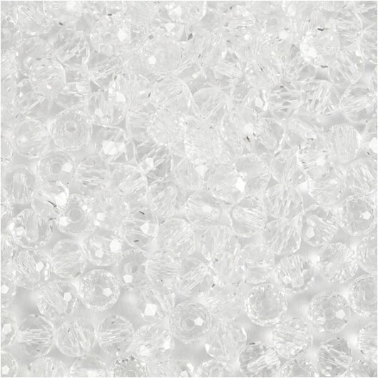 Fasettslipade pärlor, storlek 3x4 mm, hålstorlek 0,8 mm, kristall, 100 st / 1 frp.
