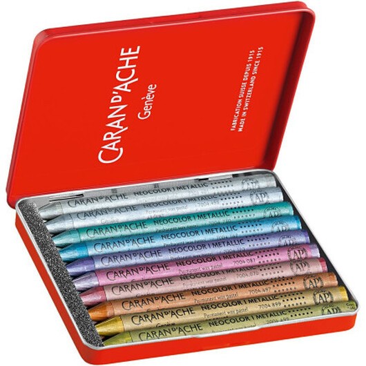 CARAN D'ACHE Neocolor I, L: 10 cm, tjocklek 8,5 mm, metallicfärger, 10 st./ 1 förp.