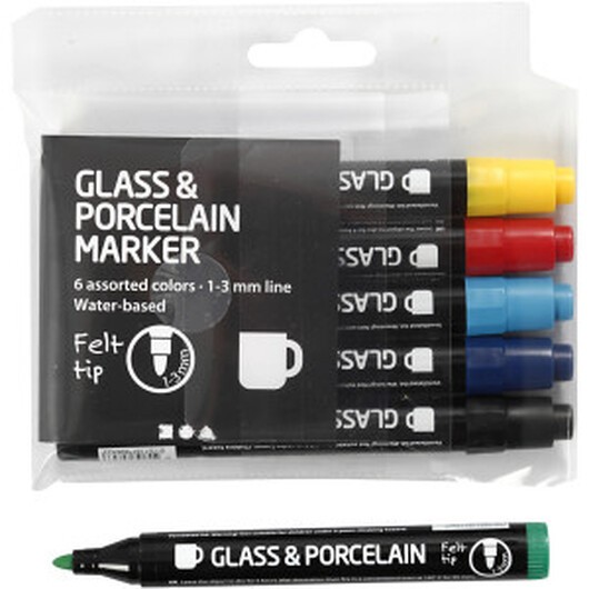 Tuschpennor för Glas och Porslin, spets 1-3 mm, semi opaque, 6 st./ 1 förp.