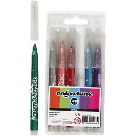 Colortime Glittertusch, spets 2 mm, mixade färger, 6 st./ 1 förp.