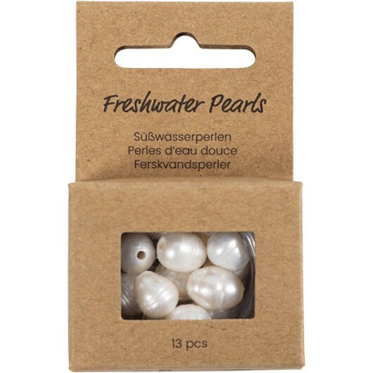 Sötvattenspärlor, Genomborrade på längden, diam. 9-11 mm, hålstorlek 2 mm, pärlemor, 13 st / 1 frp.