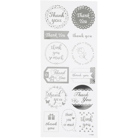 Stickers, thank you, ark 10x24 cm, silver, 1 ark