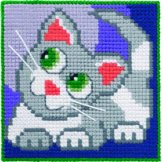 Permin Broderikit Barnstramalj Katt 25x25cm