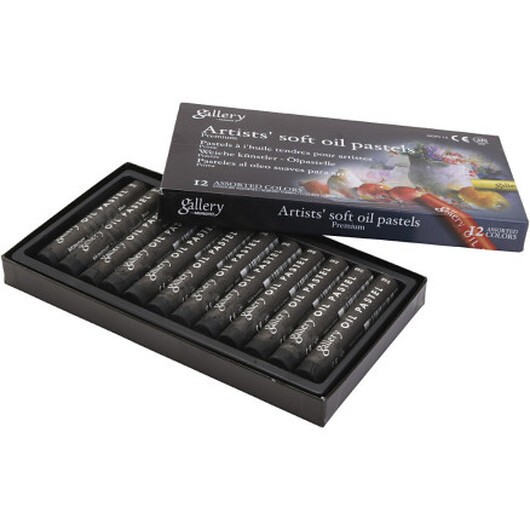 Gallery oljepastellkritor, L: 7 cm, Dia. 11 mm, tjocklek 11 mm, svart, 12 st./ 1 förp.