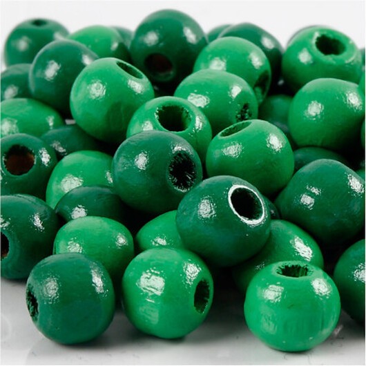 Träpärlor, diam. 12 mm, hålstorlek 3 mm, grön, 22g/ 1 frp.