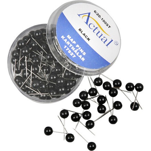 Kartnålar, L: 17 mm, Dia. 6 mm, svart, 100 st./ 1 förp.