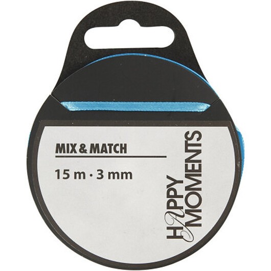 Satinband, B: 3 mm, ljusblå, 15 m/ 1 rl.