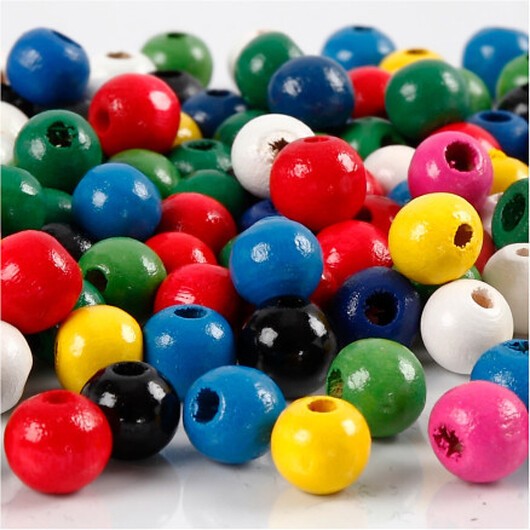 Träpärlor, Dia. 8 mm, Hålstl. 2 mm, ca. 1200 mix., mixade färger, 200 g/ 1 förp.