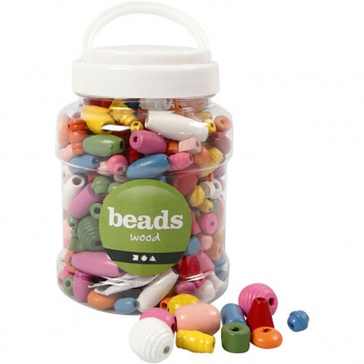 Träpärlor, stl. 5-28 mm, hålstl. 2,5-3 mm, 400 ml, assorterade färger, china berry