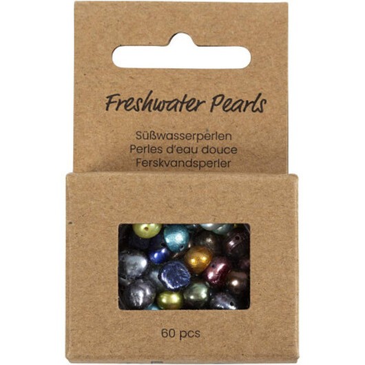 Sötvattenspärlor, diam. 5-6 mm, hålstorlek 0,5 mm, pärlemorfärgad, 60 st / 1 frp.