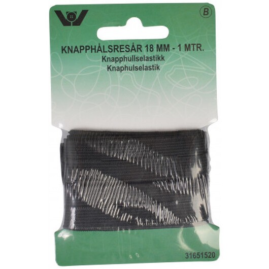 Knapphålsresår Svart 18mm 1m