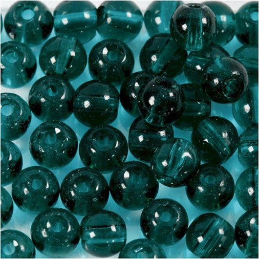 Glaspärlor, diam. 4 mm, hålstorlek 1 mm, grön, 45 st / 1 frp.