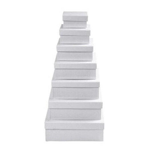 Kvadratiska Askar, H: 4,5+5+5,5+6+6,5+7+7,5 cm, stl. 9+11+13+15+17+19+21 cm, vit, 7 st./ 1 set