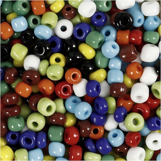 Rocai-pärlor, diam. 4 mm, storlek 6/0, hålstorlek 0,9-1,2 mm, Ass. färger, 130g/ 1 frp.