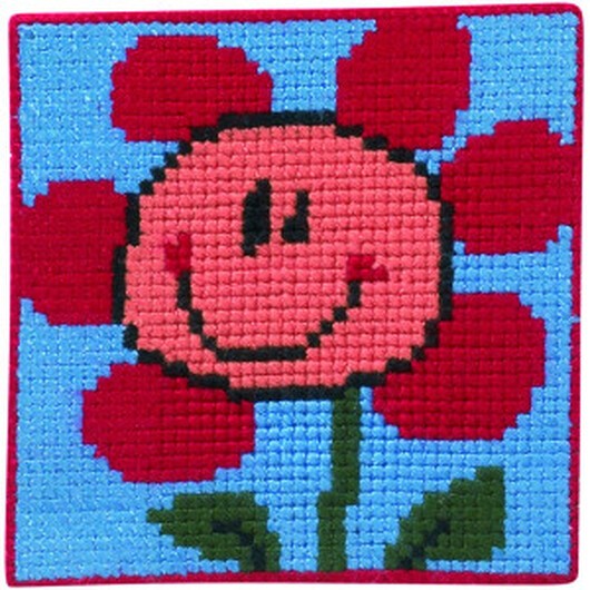 Permin Broderikit Barnstramalj Blomma 25x25cm