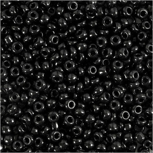 Rocai-pärlor, diam. 3 mm, storlek 8/0, hålstorlek 0,6-1,0 mm, svart, 25g/ 1 frp.