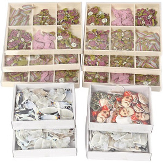 Trästickers, H: 40-50 mm, B: 15-45 mm, Innehållet kan variera , 600 st./ 1 förp.