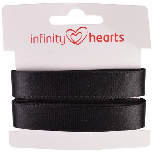 Infinity Hearts Satinband Dubbelsidig 15mm 030 Svart - 5m