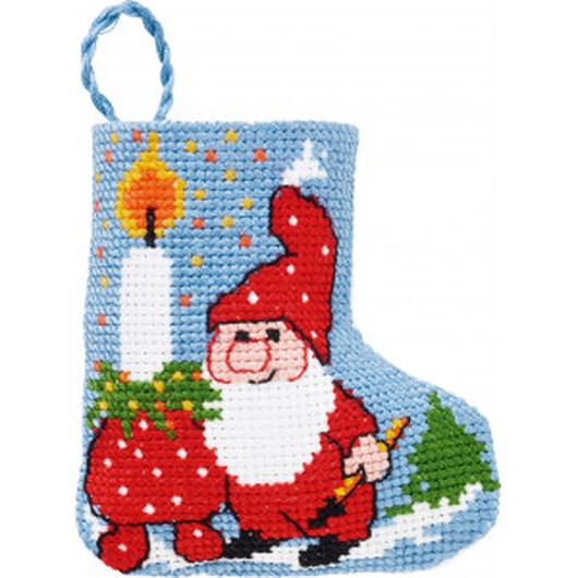 Â Permin Broderikit Julstrumpa Nisse med lampa 7x8cm