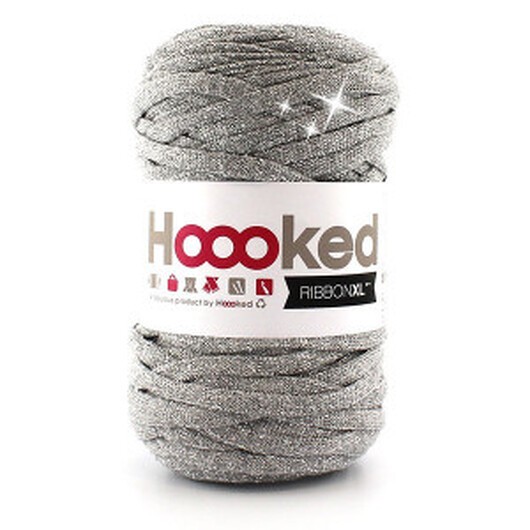 Hoooked Ribbon XL Trikågarn Unicolor Lurex 1 Silver Glitter