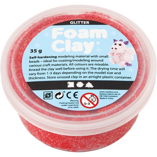Foam ClayÂ® , glitter, röd, 35 g/ 1 burk