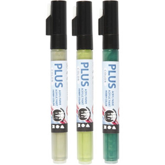 Plus Color Tusch, L: 14,5 cm, spets 1-2 mm, mörkgrön, eucalyptus, leaf green, 5,5 ml, 3 st./ 1 förp.