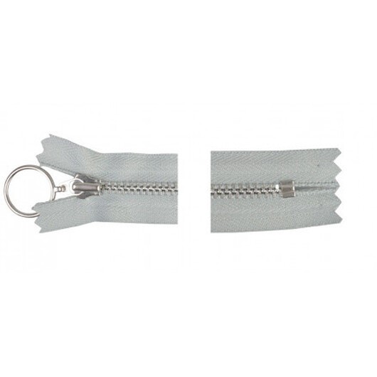 YKK Dragkedja/Blixtlås Aluminium Fast med ring 25cm 4mm Ljusgrå