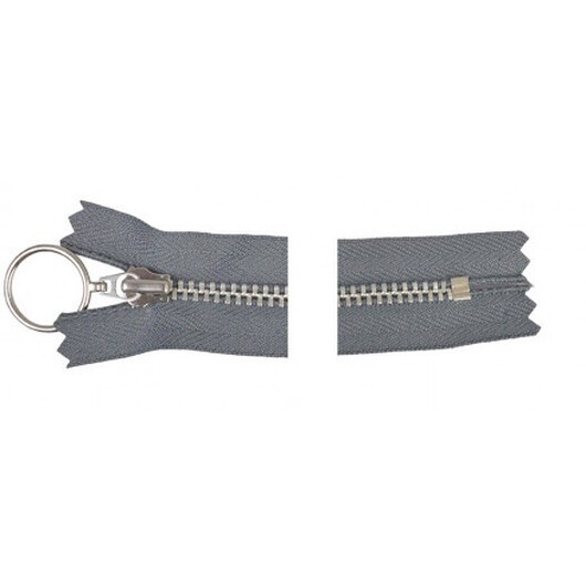 YKK Dragkedja/Blixtlås Aluminium Fast med ring 30cm 4mm Mörkgrå