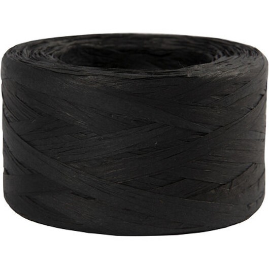 Raffia Pappersgarn, B: 7-8 mm, svart, 100 m/ 1 rl.