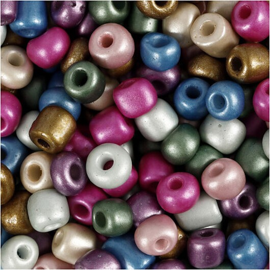 Rocai-pärlor, diam. 5 mm, storlek 4/0, hålstorlek 1,2 mm, metallicfärger, 130g/ 1 frp.