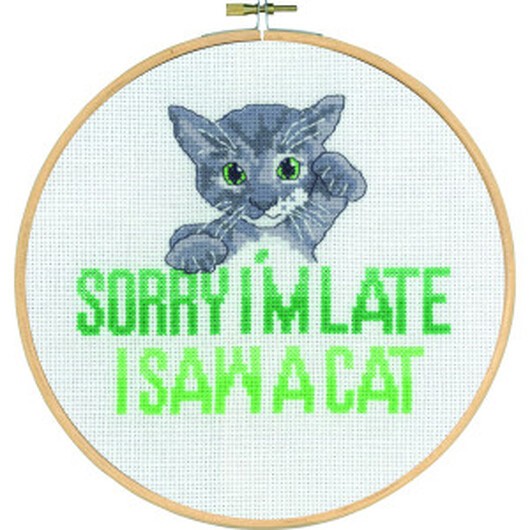 Permin Broderikit Sorry I'm late Katt Ø20cm