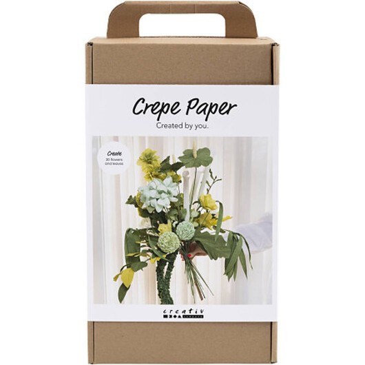 Maxi DIY Kit Crepepapper, Blombukett, Ljus grön, Mörk grön, Pastell grön, Vit, 1 frp.