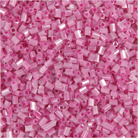 Rocaipärlor 2-cut, Dia. 1,7 mm, stl. 15/0, Hålstl. 0,5 mm, rosa, 500 g/ 1 påse
