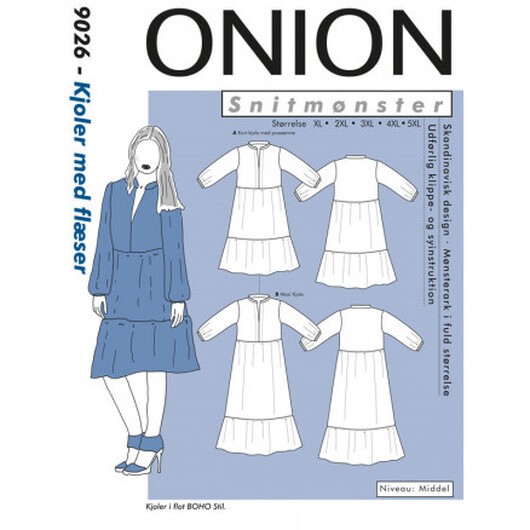 ONION Snittmönster Plus 9026 Klänning med volanger Storlek. XL-5XL