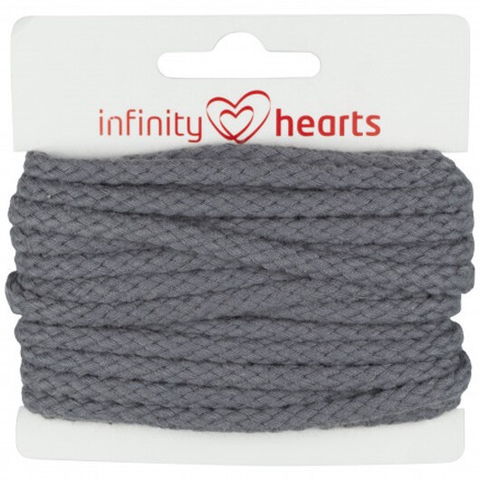 Infinity Hearts Anoraksnöre Bomull rund 5mm 950 Mörk Grå - 5m