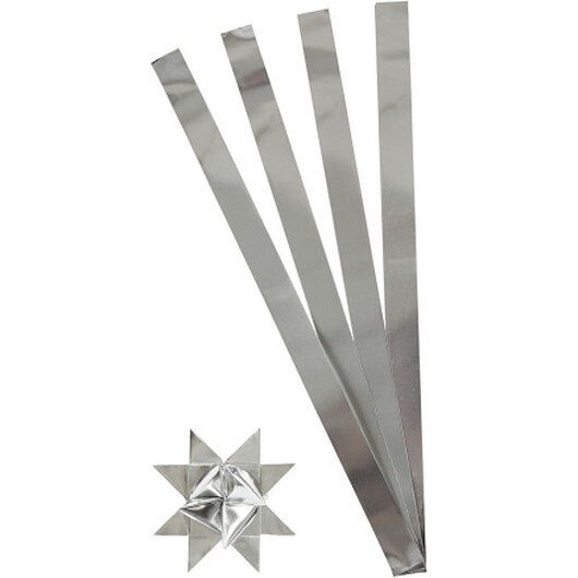 Stjärnstrimlor, L: 73 cm, Dia. 11,5 cm, B: 25 mm, silver, 100 strimlor/ 1 förp.