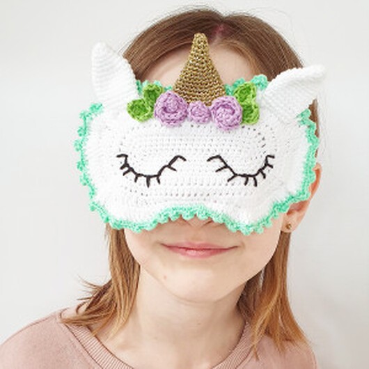 Enhörning-sovmask av Rito Krea - Sovmask virkmönster 16x11cm - Enhjørning Sovemaske af Rito Krea - Sovemaske Hækleopskrift 16x11cm