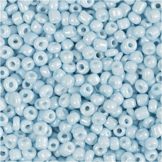 Rocai-pärlor, diam. 3 mm, storlek 8/0, hålstorlek 0,6-1,0 mm, Ljus Blå, 25g/ 1 frp.