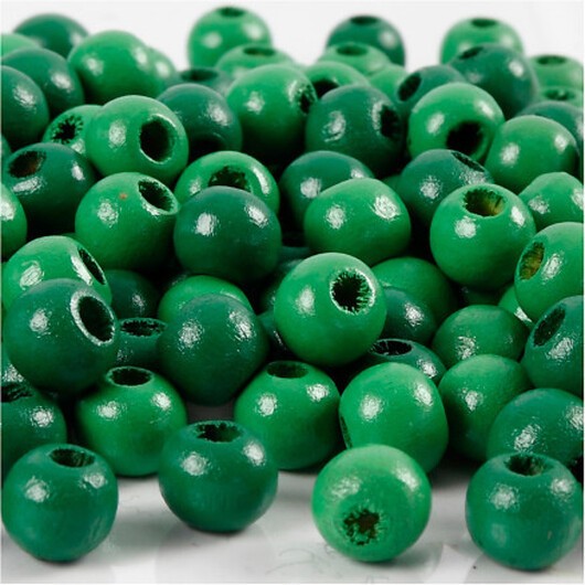 Träpärlor, diam. 8 mm, hålstorlek 2 mm, grön, 15g/ 1 frp.