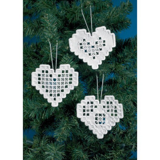 Permin Broderikit Hardanger Vita Hjärtan 10x10cm - 3 st