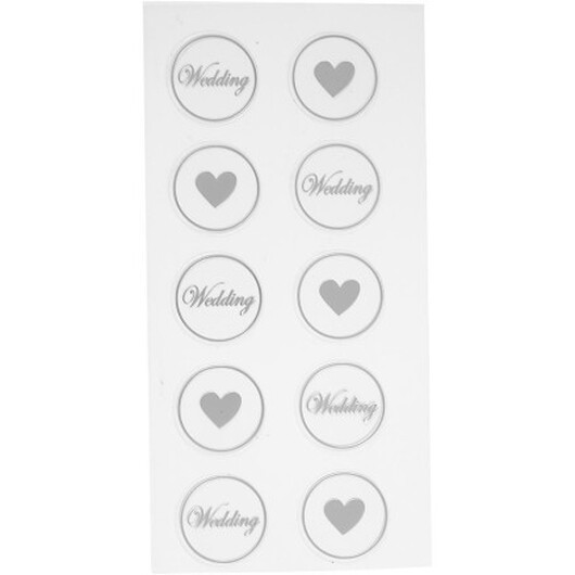 Stickers, hjärta - wedding, Dia. 25 mm, ark 7,8x15,5 cm, svart, 2 mix. ark/ 1 förp.