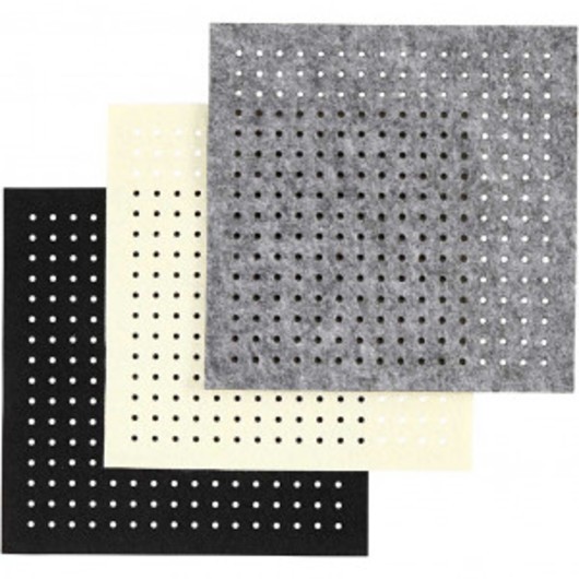Filt med hål, svart, grå, råvit, stl. 20x20 cm, tjocklek 3 mm, 3x4 ark