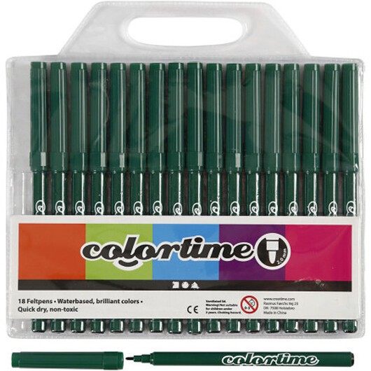 Colortime-pennor, spets 2 mm, mörkgrön, 18 st./ 1 förp.