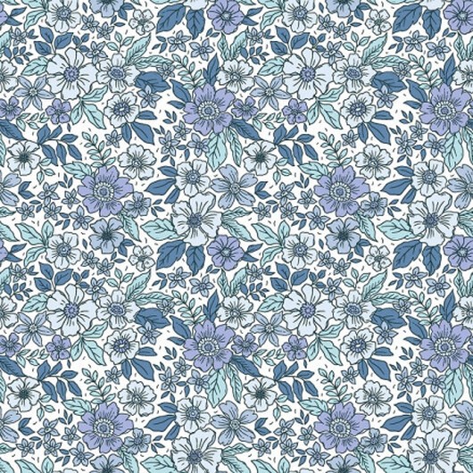 Poplin med blommor 145cm 5 Blå - 50cm