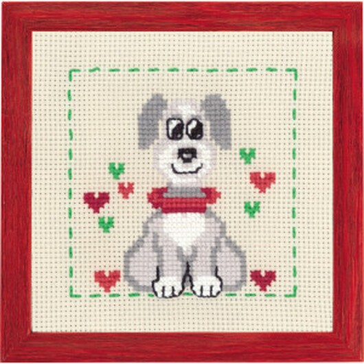 Permin Broderikit Aida till Barn Hund 19x19cm