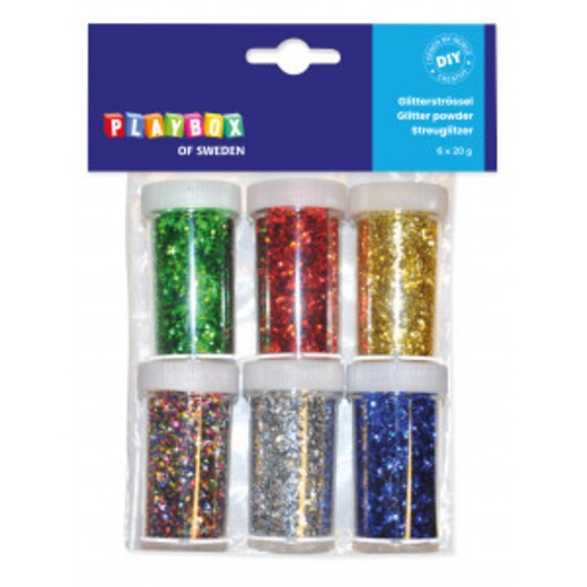 Playbox Glitterpulver/Glimmer Basfärger 20g - 6 st