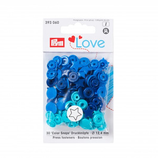 Prym Lov Color Snaps Tryckknappar Plaststjärna 12,4mm Ass. Blå nyanser - 30 st