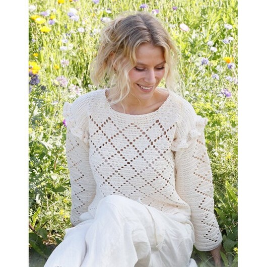 Harlequin Ruffles by DROPS Design - Tröja Virkmönster str. S - XXXL