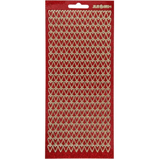 Stickers, hjärtan, ark 10x23 cm, guld, röd, 1 ark