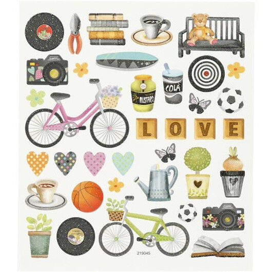 Klistermärken, fritid, ark 15x16,5 cm, 1 ark